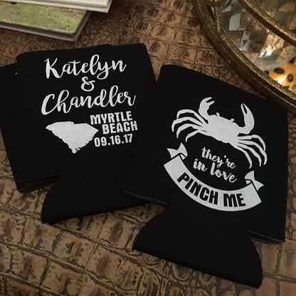 Pinch Me They're in Love Crawfish Lobster Can Coolers for Crawfish Boil Wedding or Engagement