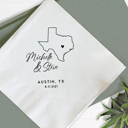 Script State Map Personalized Wedding Napkins (359)