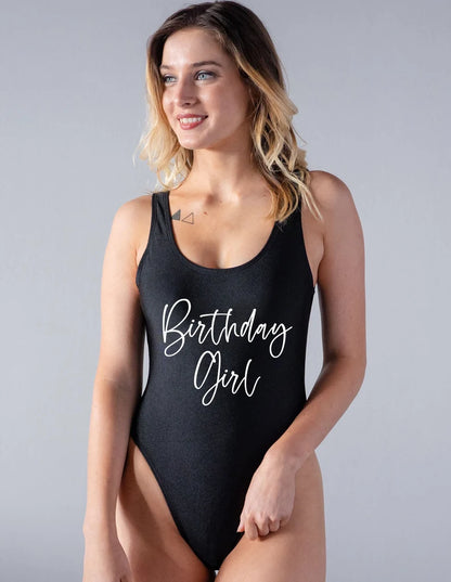 Cursive Birthday Girl One Piece Swimsuit One Piece Swimsuit PrettyRobes