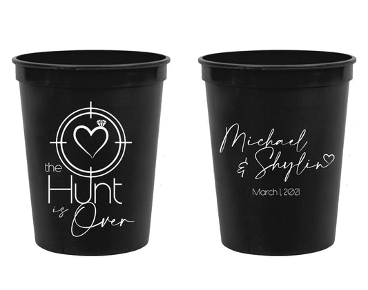 The Hunt Is Over - Heart Target Style Wedding Stadium Cups (318)