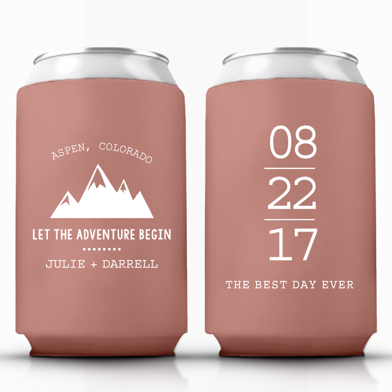 Let the Adventure Begin Mountain Wedding Can Coolers