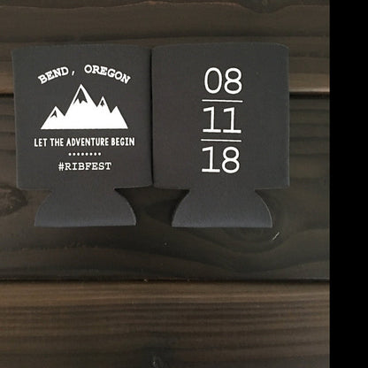 Let the Adventure Begin Mountain Wedding Can Coolers