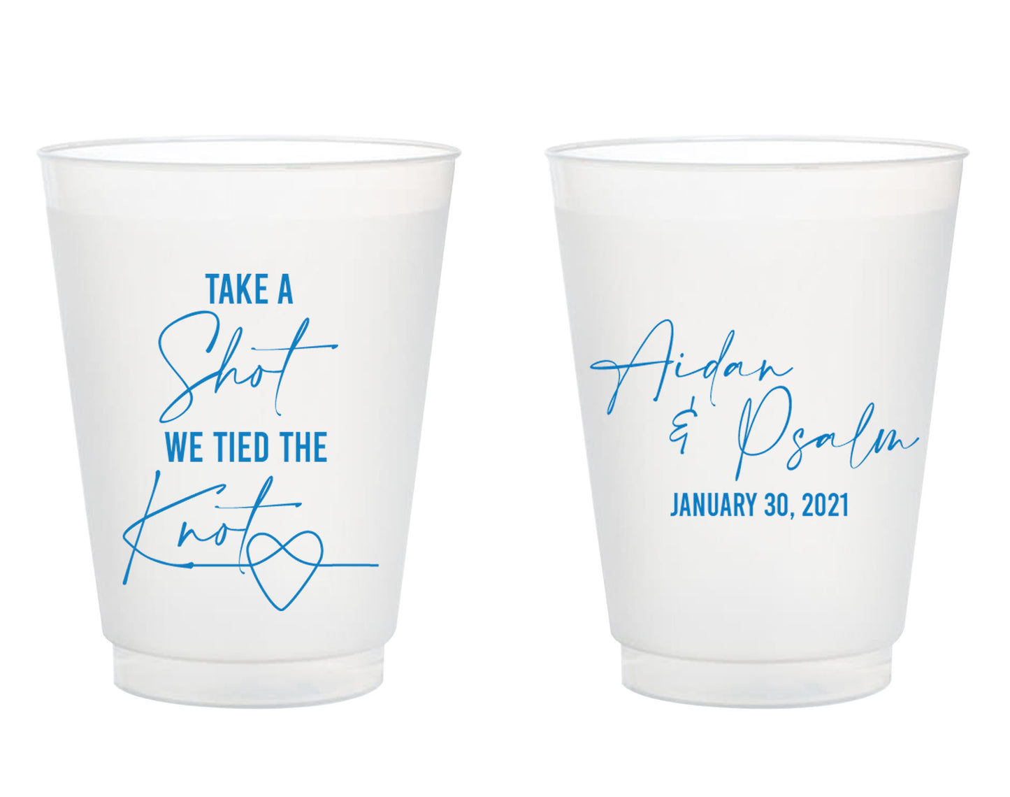 Take A Shot We Tied The Knot - Heart Style Frosted Cups (309)