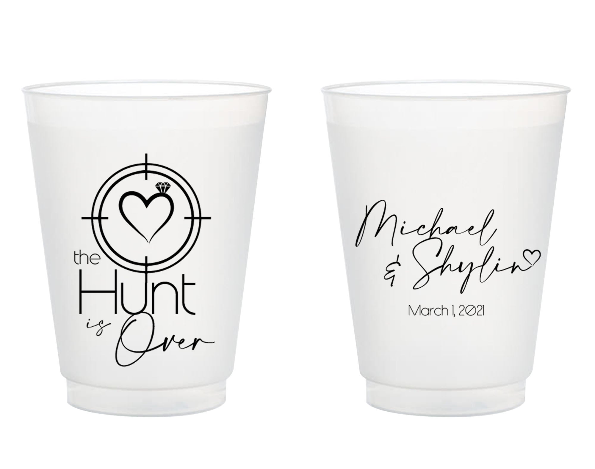 The Hunt Is Over - Heart Target Style Wedding Frosted Cups (318)