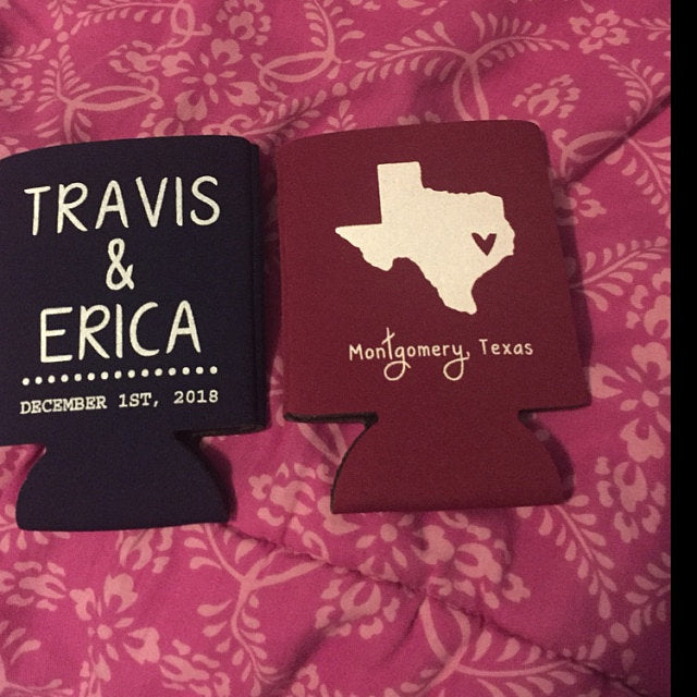 Personalized State Pride Texas Wedding Can Coolers (5)