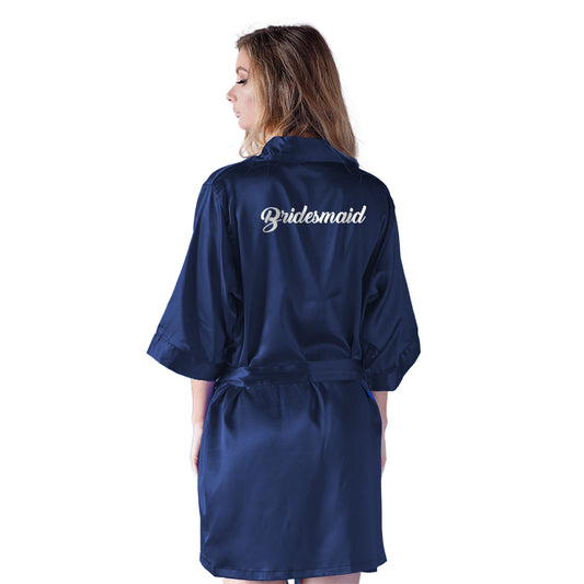 S/M, L/XL "Bridesmaid" Navy Robe - Back to Black in white