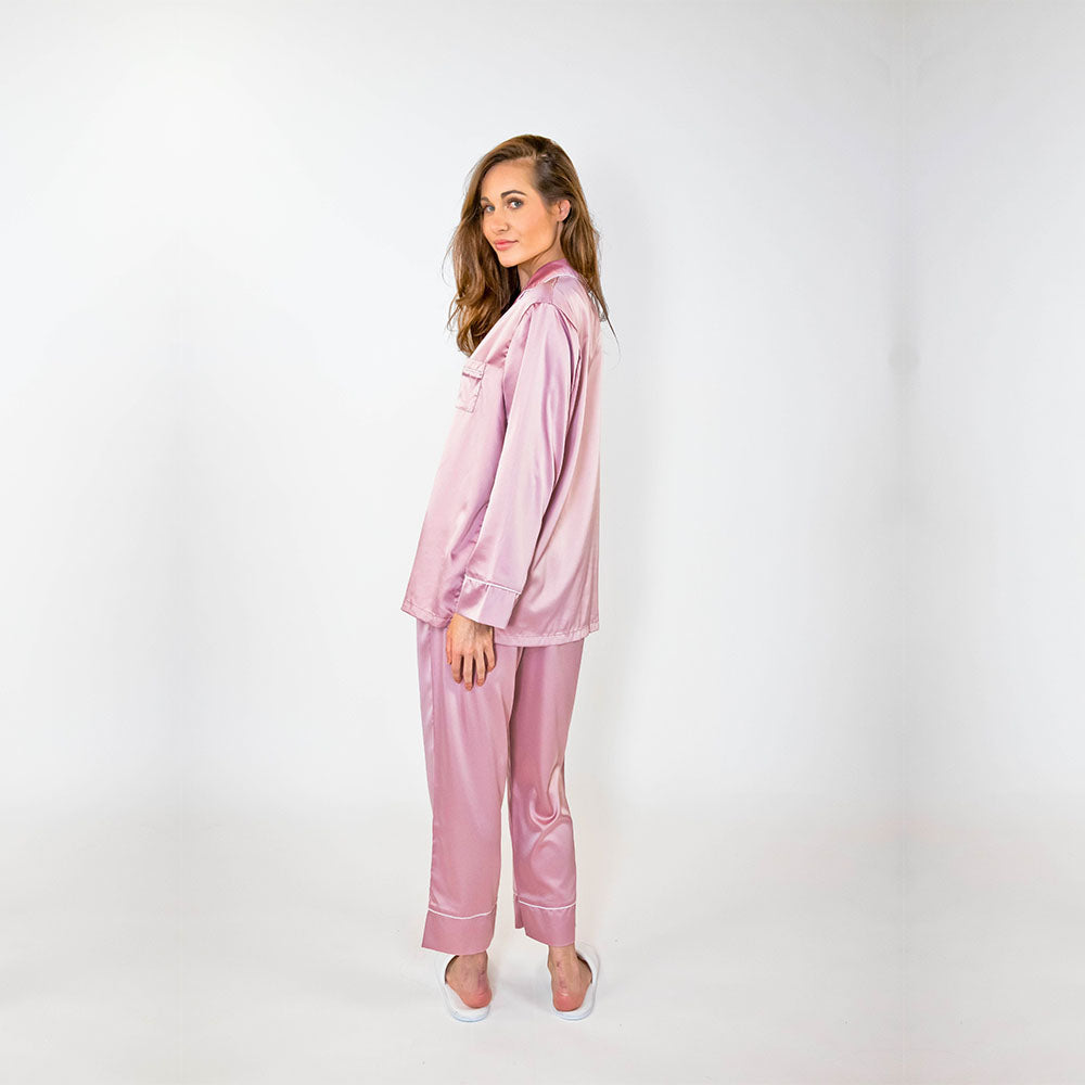 Pajama Pant Set in Matte Satin Dusty Pink Fabric PrettyRobes