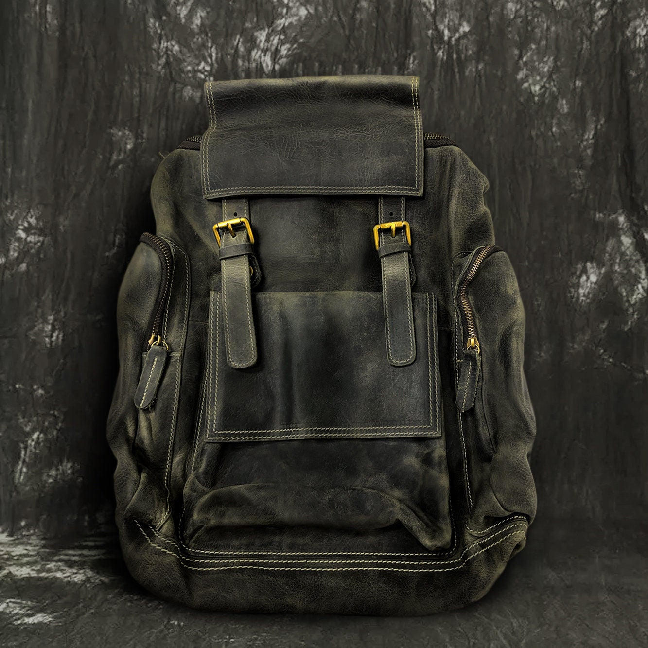 Engraved Leather Backpack Bag