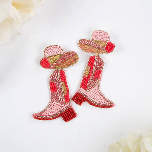 Pink Cowboy Boots Beaded Earrings