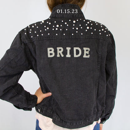 (Black Pearl) Bride Patch  Pearl Denim Jacket