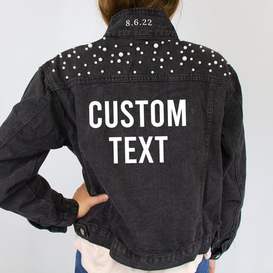 Custom Text  Pearl Denim Jacket
