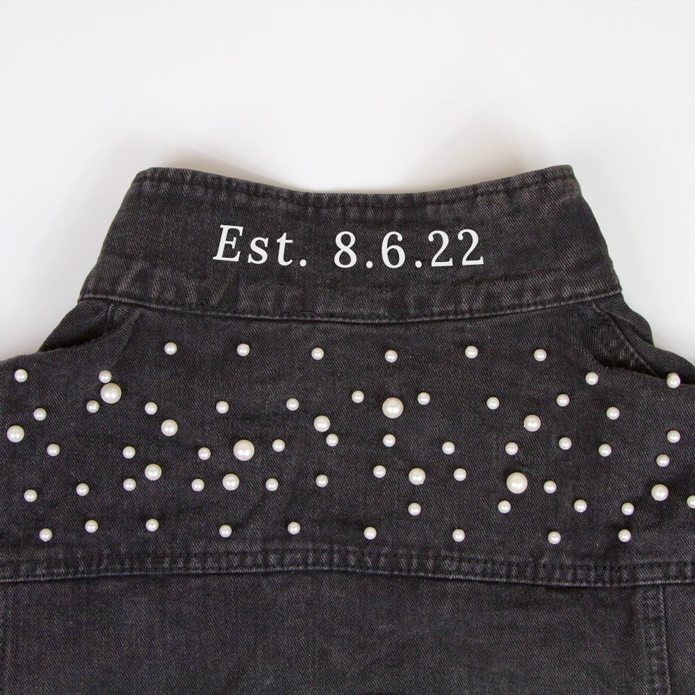 (Black Pearl) Custom Text  Pearl Denim Jacket