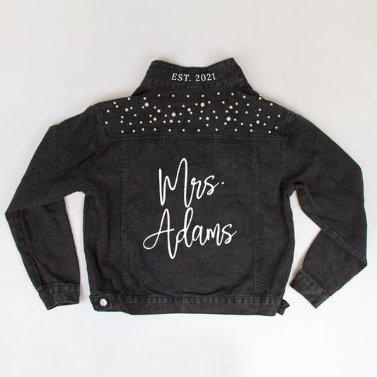 Customized Mrs. Adams  Pearl Denim Jacket