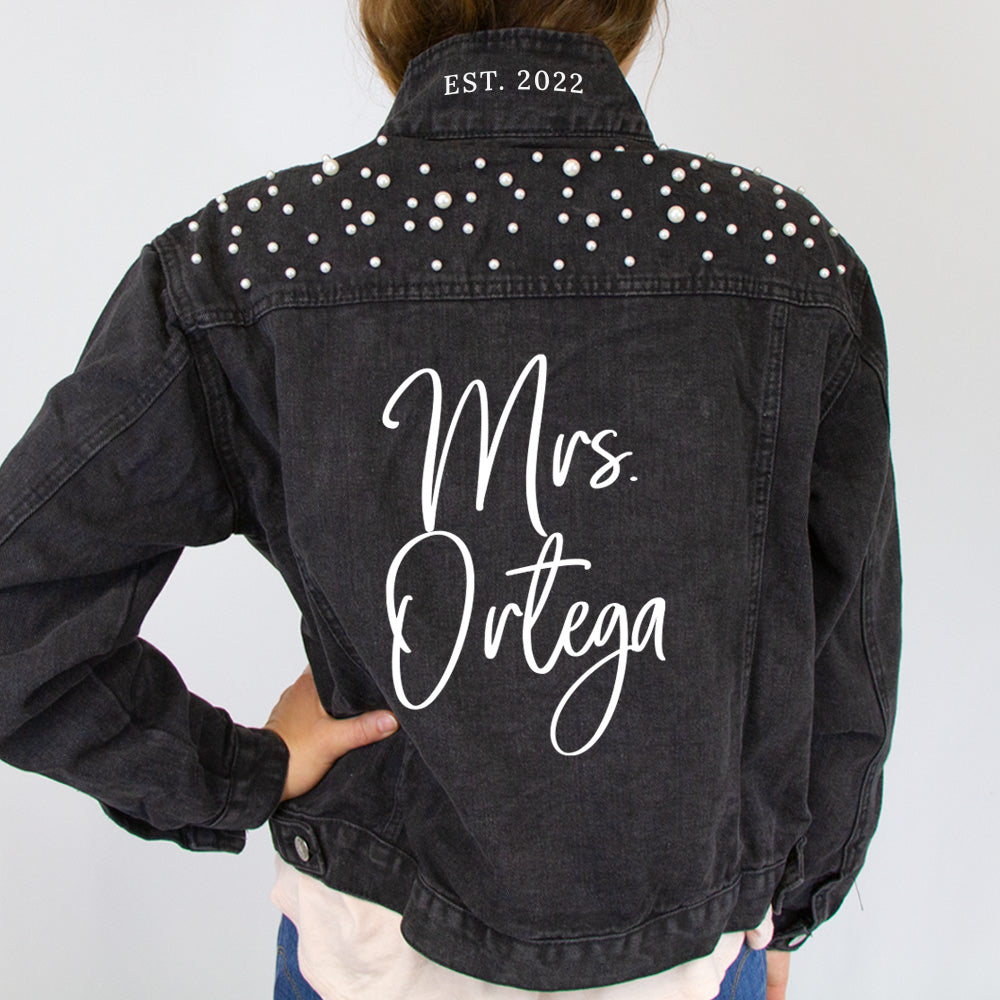 Custom Mrs. Ortega  Pearl Denim Jacket