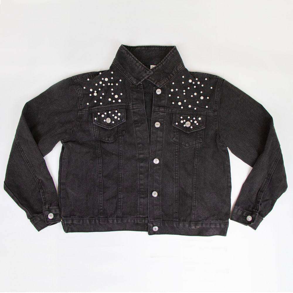 (Black) Personalized Future Mrs. Jergens Black Pearl Denim Jacket