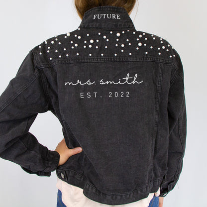 (Black Pearl) Custom Mrs. Smith  Pearl Denim Jacket