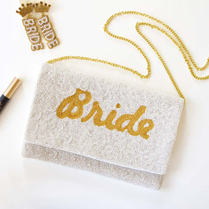 Gold Texted Bridal Clutch Bag 