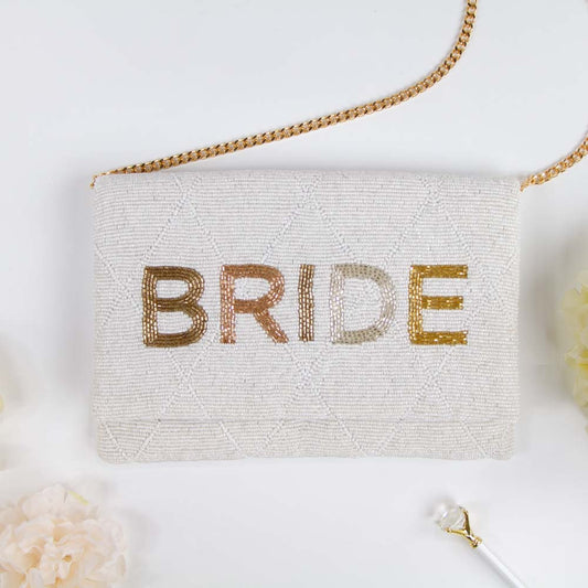 Vibrant Bridal Clutch: Multi-colored Bride Clutch Bag, crafted from durable canvas with magnetic snap closure. This hand-beaded bridal purse is both stylish and functional, offering a unique and personalized touch for brides on their special day.