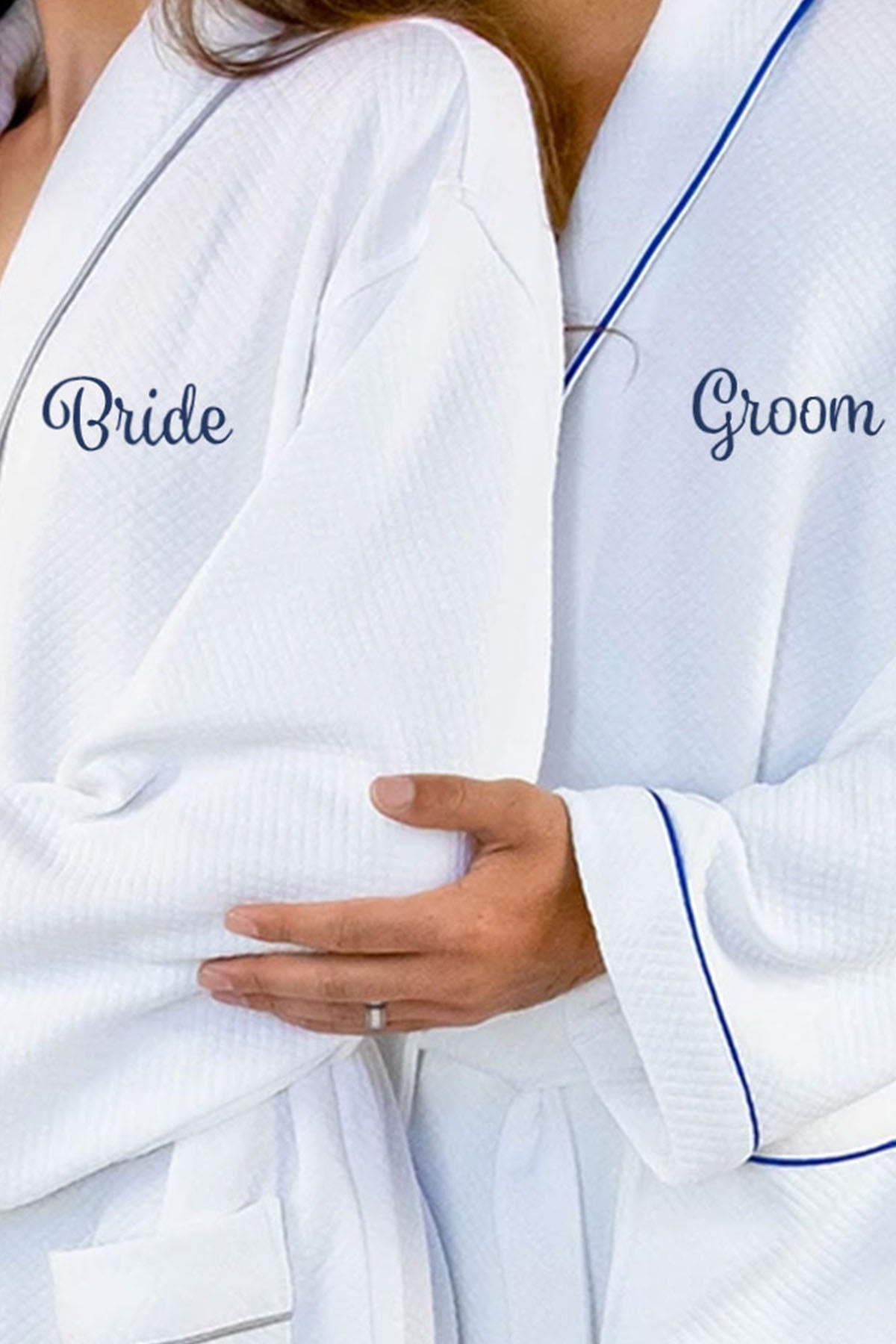 Bride and Groom Grid Style Bath Robe White