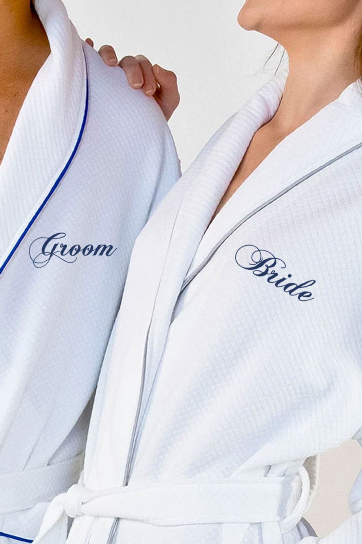 Bride and Groom Grid Style Bath Robe White