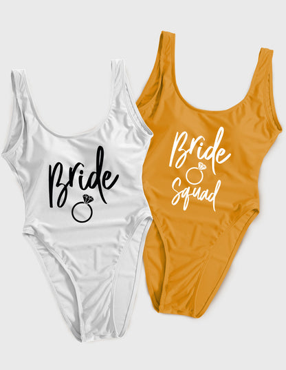 Bride and Bride Squad - Cursive Ring Style Bride Swimsuit