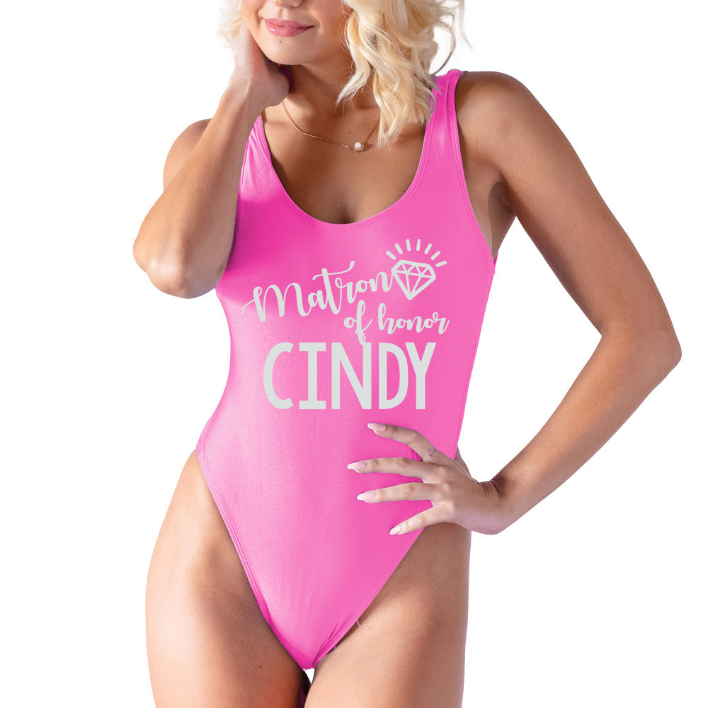 "Matron of honor CINDY" Pink Swimsuit - Design 249 in Metallic Gold (Clearance Item)