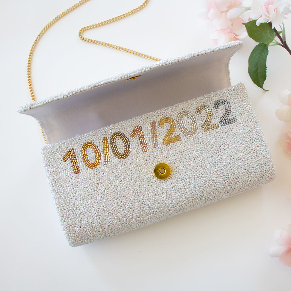 Personalized Bride Clutch With Name Wedding Date On Sale Now