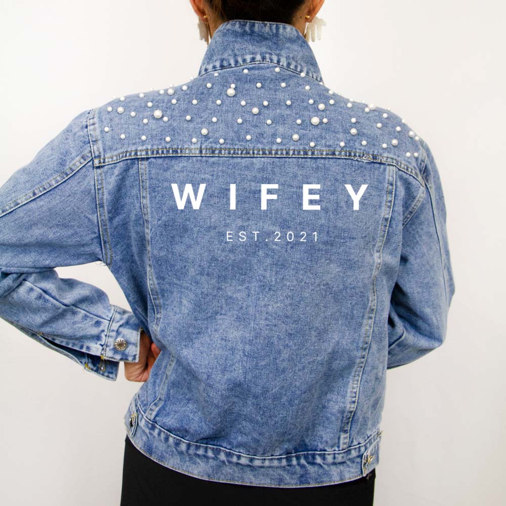 (Blue) Wifey Denim Jacket for Brides