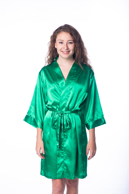 Emerald Satin Kimono Robe junior front