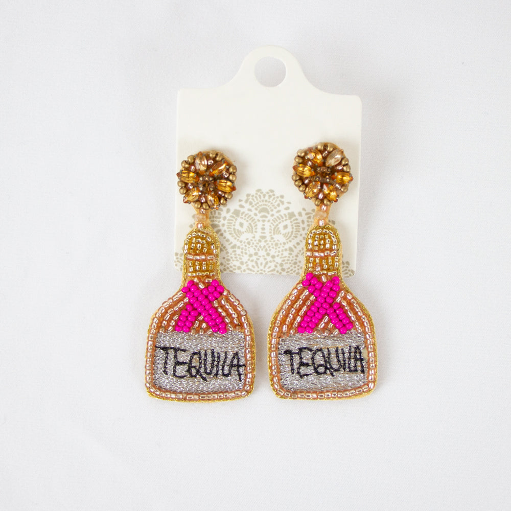 Gold/Pink Tequila Bottle Earrings