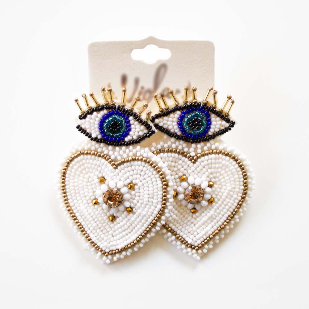 Eye/Heart Seed Bead Earrings