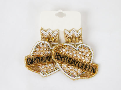 Gold Birthday Queen Earrings