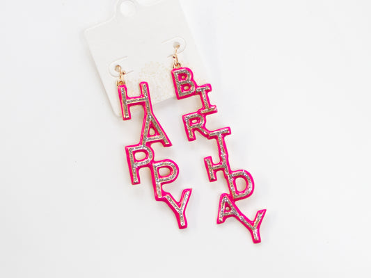 Hot Pink Happy Birthday Earrings