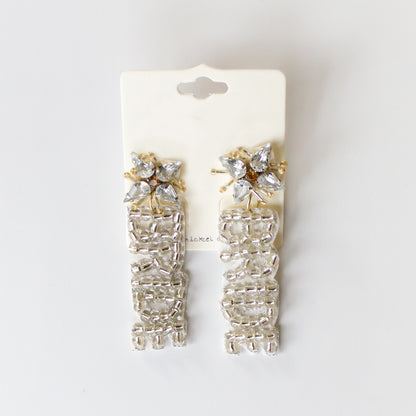 White Bride Beaded Floral Earrings