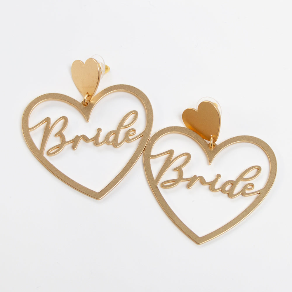 Gold Heart Bride Earrings