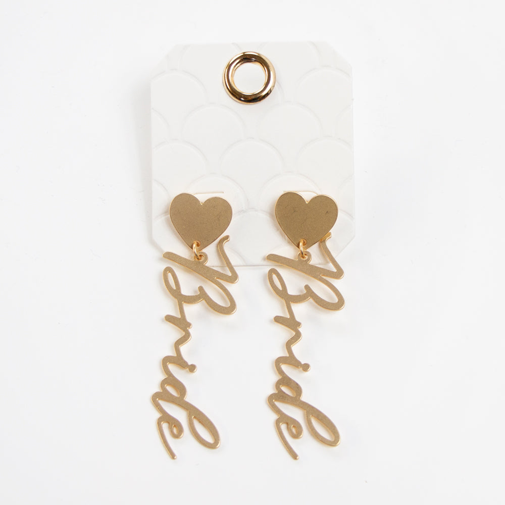 Gold Heart Bride Cursive Earrings
