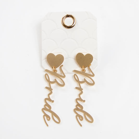Gold Heart Bride Cursive Earrings