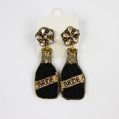 Black Champagne Bottle Beaded Earrings