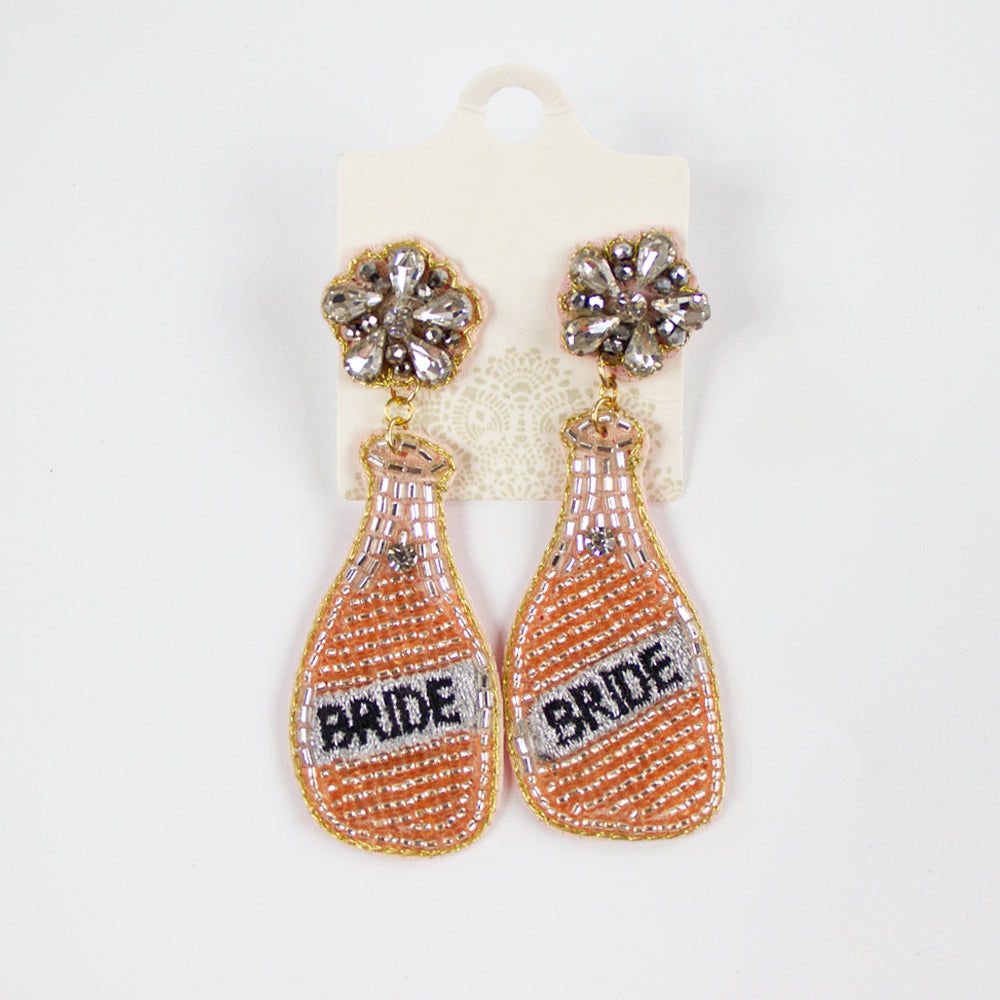Coral Bride Champagne Bottle Seed Bead Earrings