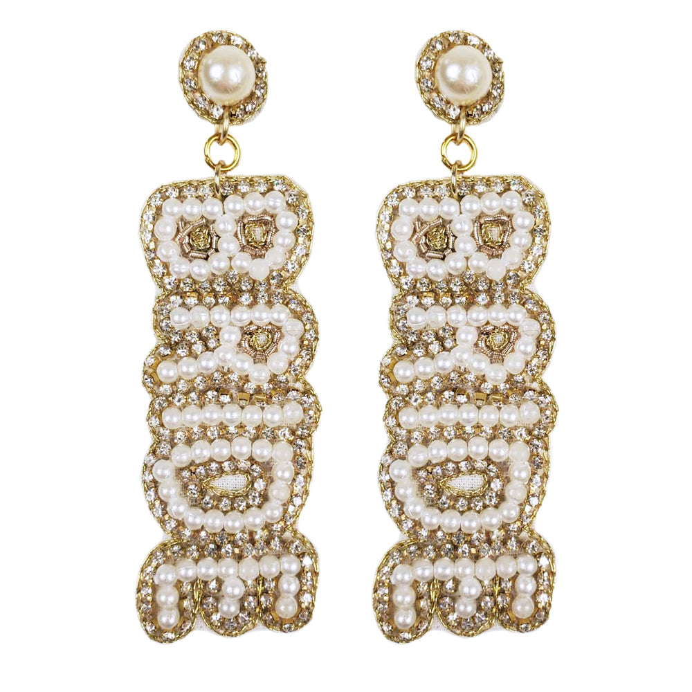 White & Gold Bride Beaded Earrings