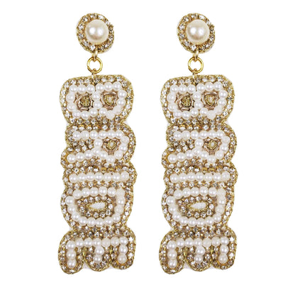 White & Gold Bride Beaded Earrings