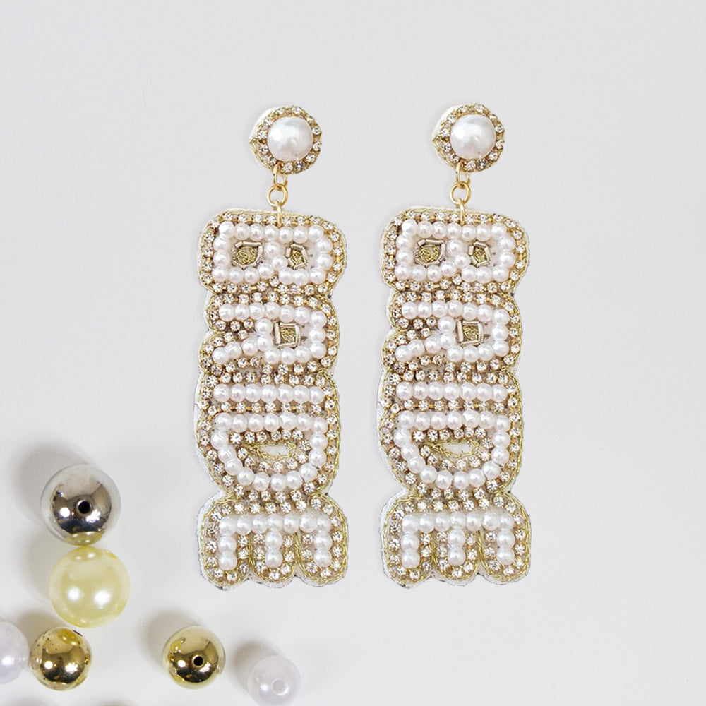 White & Gold Bride Beaded Earrings