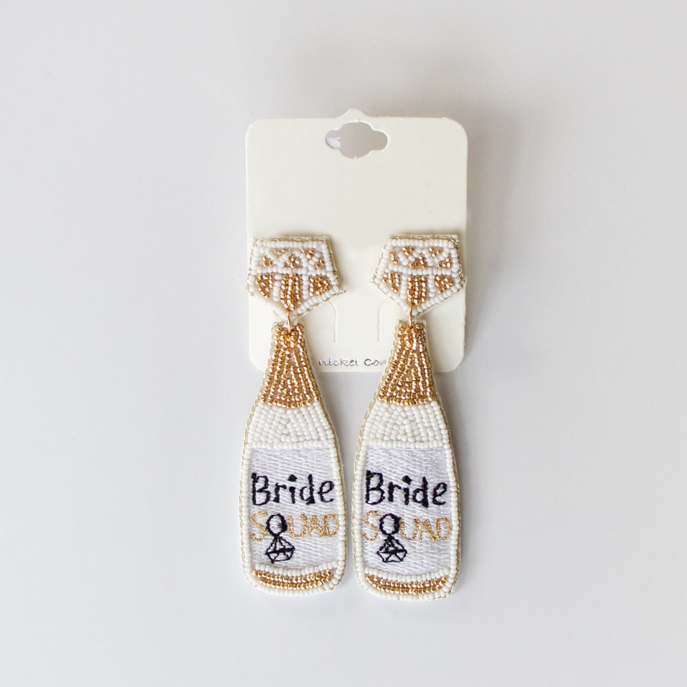 Gold Bride Squad Wine Bottle Earrings