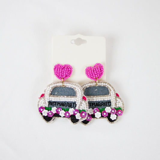 Just Married Pink Seed Bead Earrings
