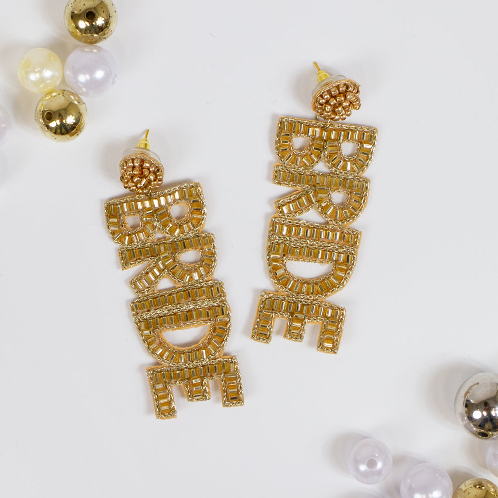 Golden Beaded Bride Earrings