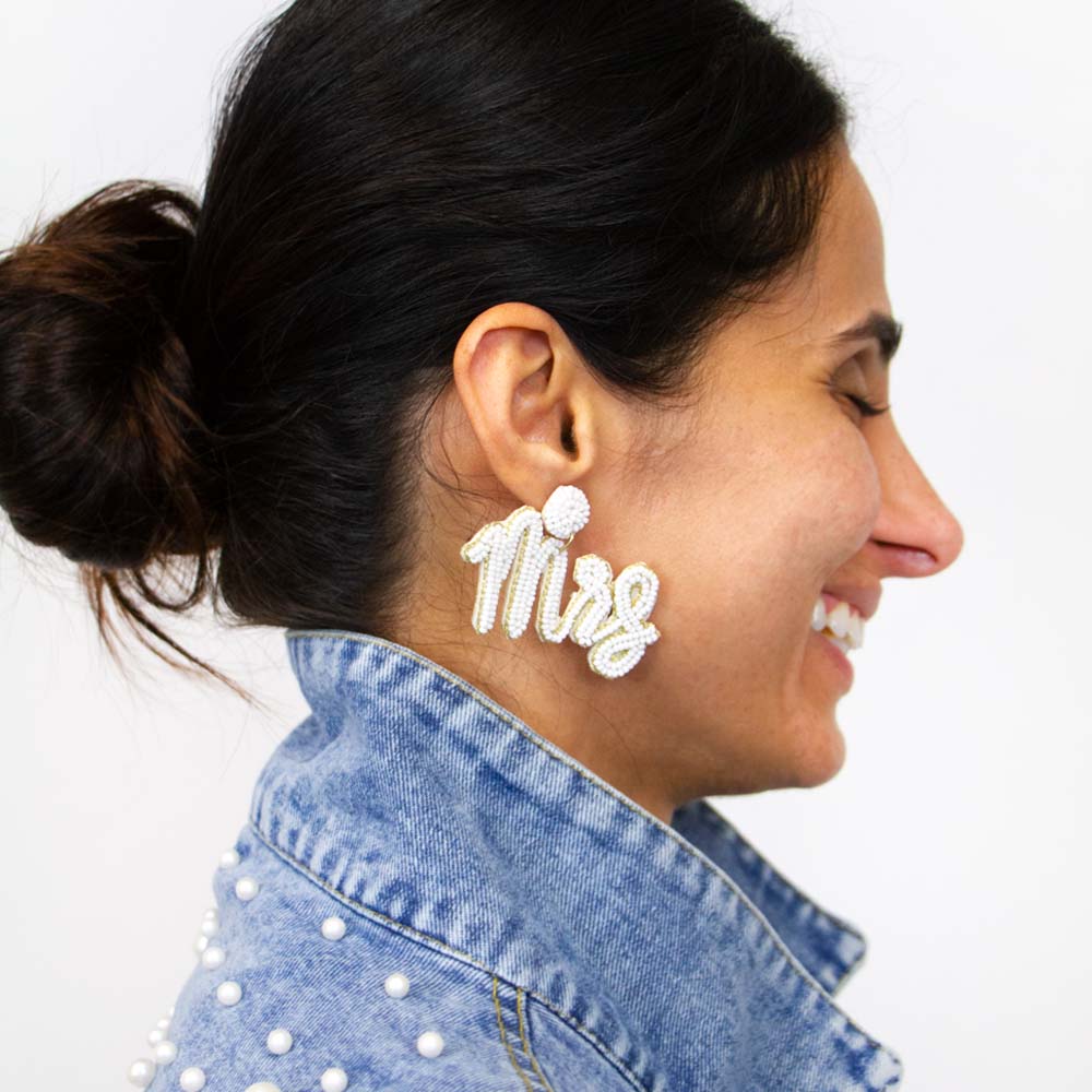 White Mrs. Earrings sideview