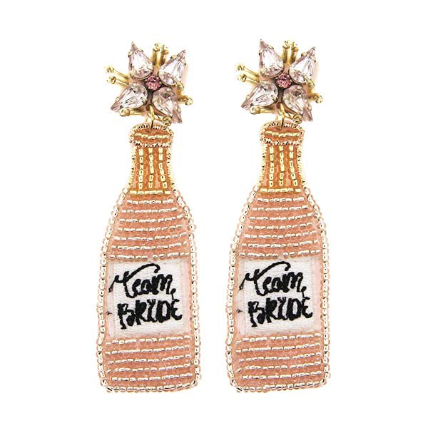 Pink Team Bride Champagne Bottle Earrings