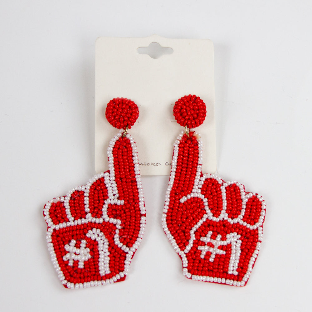 Foam Hand Game Day Seed Bead Earrings