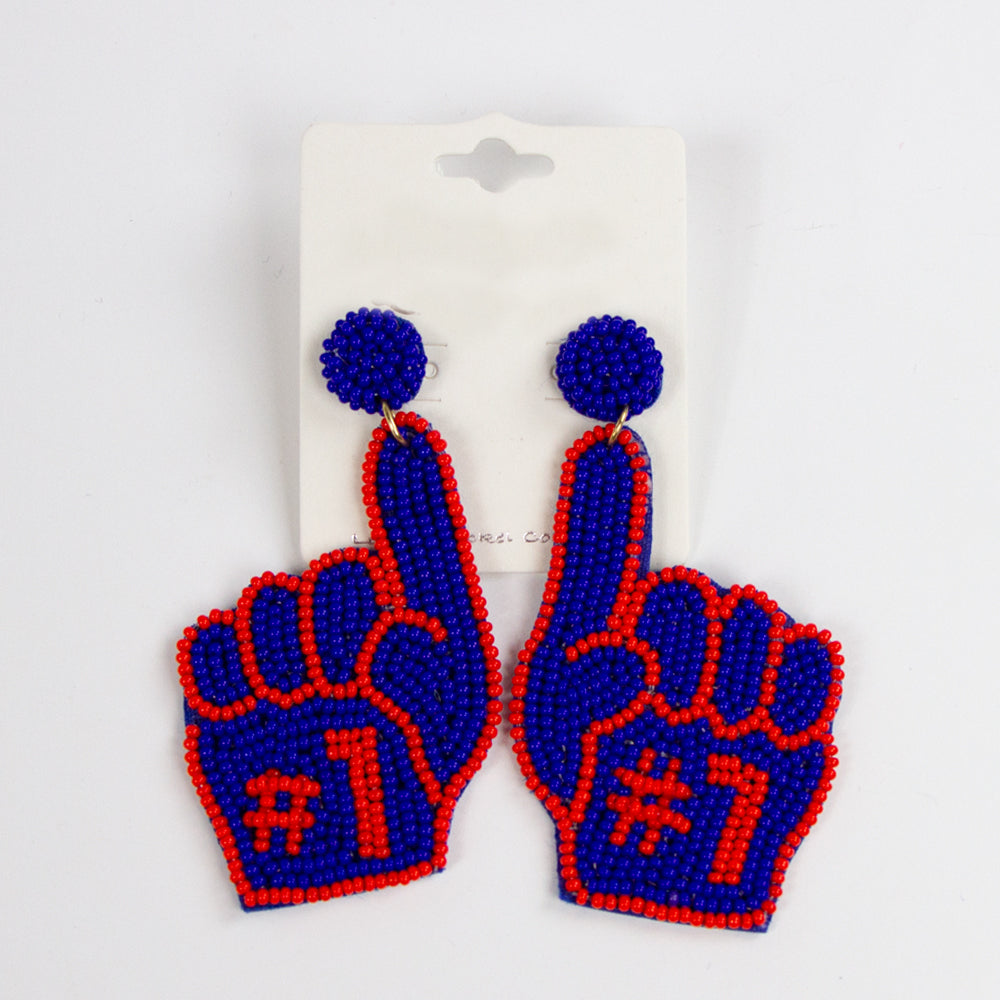 Foam Hand Game Day Seed Bead Earrings