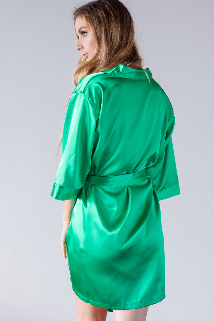Emerald Satin Kimono Robe adult back